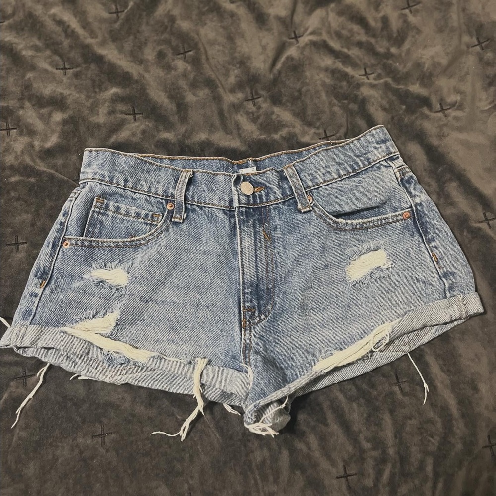 Blue Jean Shorts with Distressed Cut-Off Style